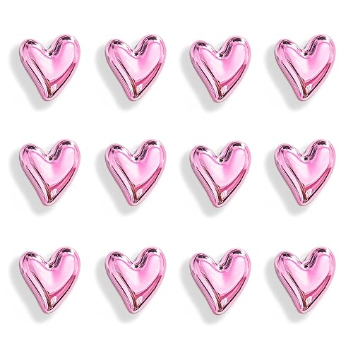 Janvelle 12PCS Refrigerator Magnets Pink Magnets for Fridge 0.83in Small Love Heart Cute Decorative Magnet Set for Home Kitchen Office Whiteboard Decor