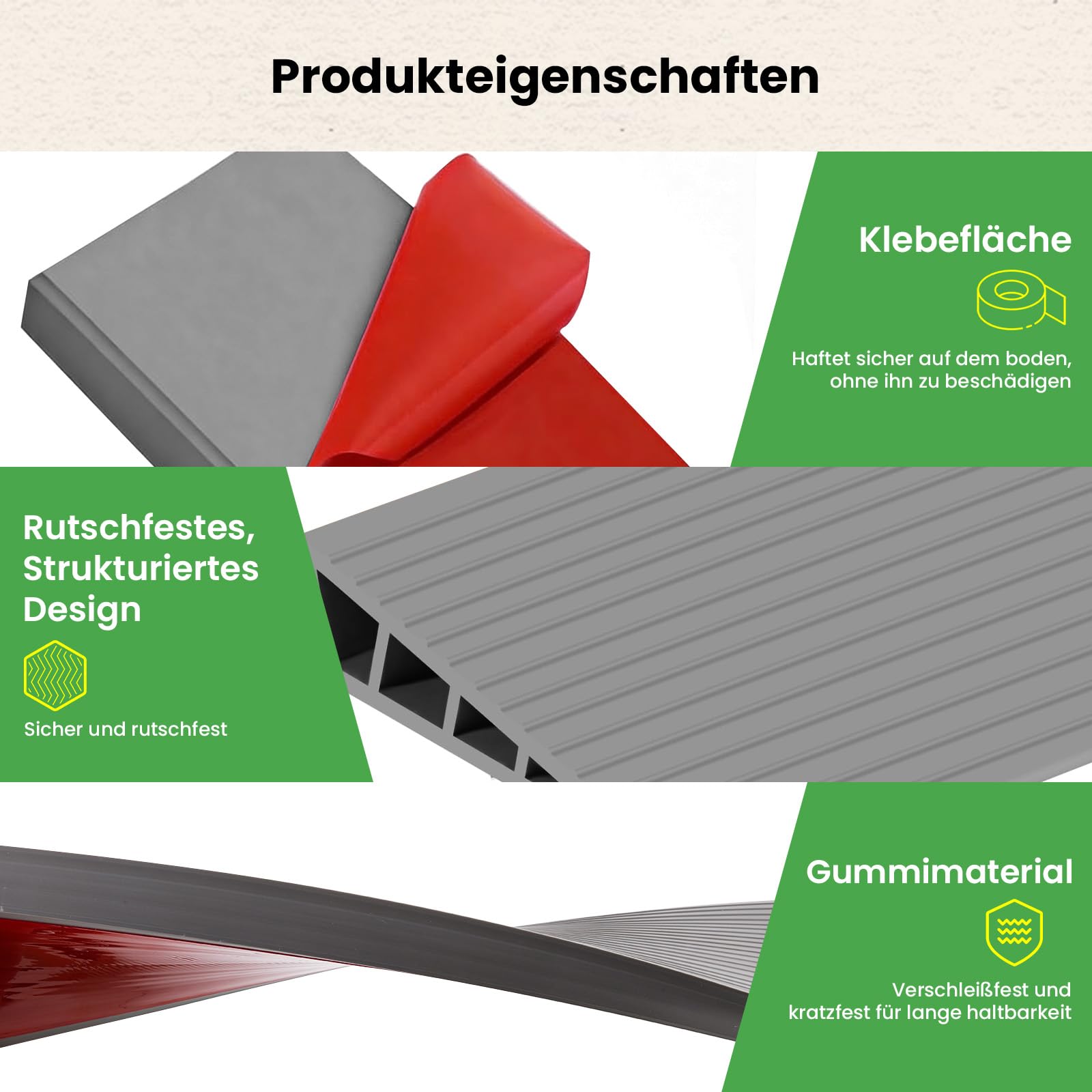 GEEKHOM Türschwellenrampe 100x10x2,5 cm, Selbstklebende TPE Rampe für Saugroboter Rollstuhl Kinderwagen & Elektroroller, Rutschfestes Übergangsprofil (Grau)