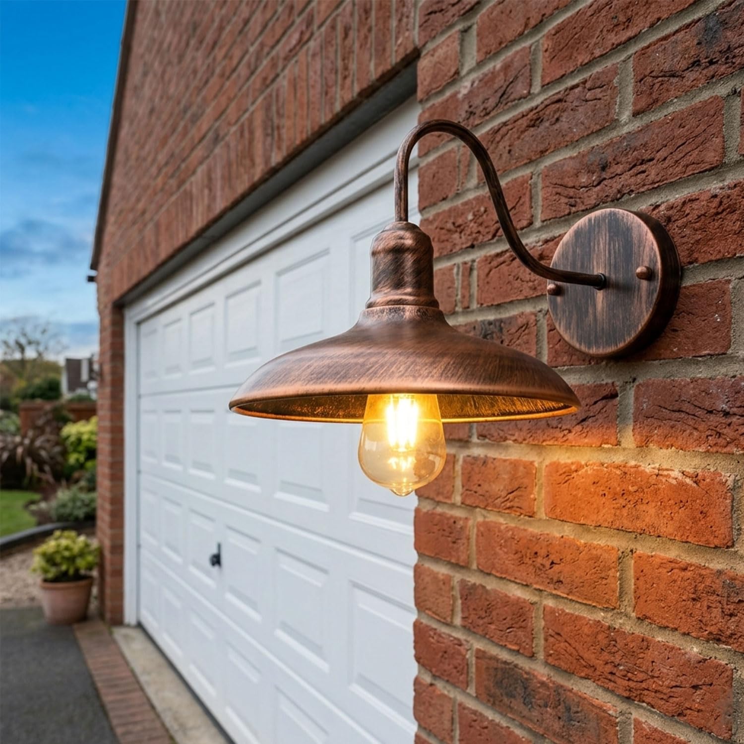 4 Pezzi IP54 Impermeabile Bronzo Antico Applique da Parete per Esterni Antiruggine Casa Colonica 9,44" Retro Lanterna a Collo di Cigno per Portico Garage