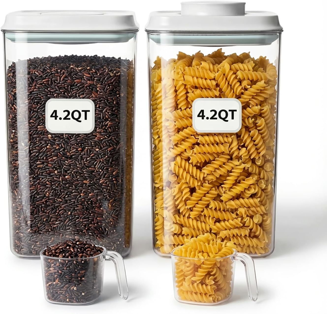 Pop Food Storage Containers Set Large Airtight Food Storage Containers with Pop Lids, Kitchen Pantry Organization and Storage, Cereal, Rice, Flour, Pasta & Snack Container, BPA Free, 2 x 4.2Qt