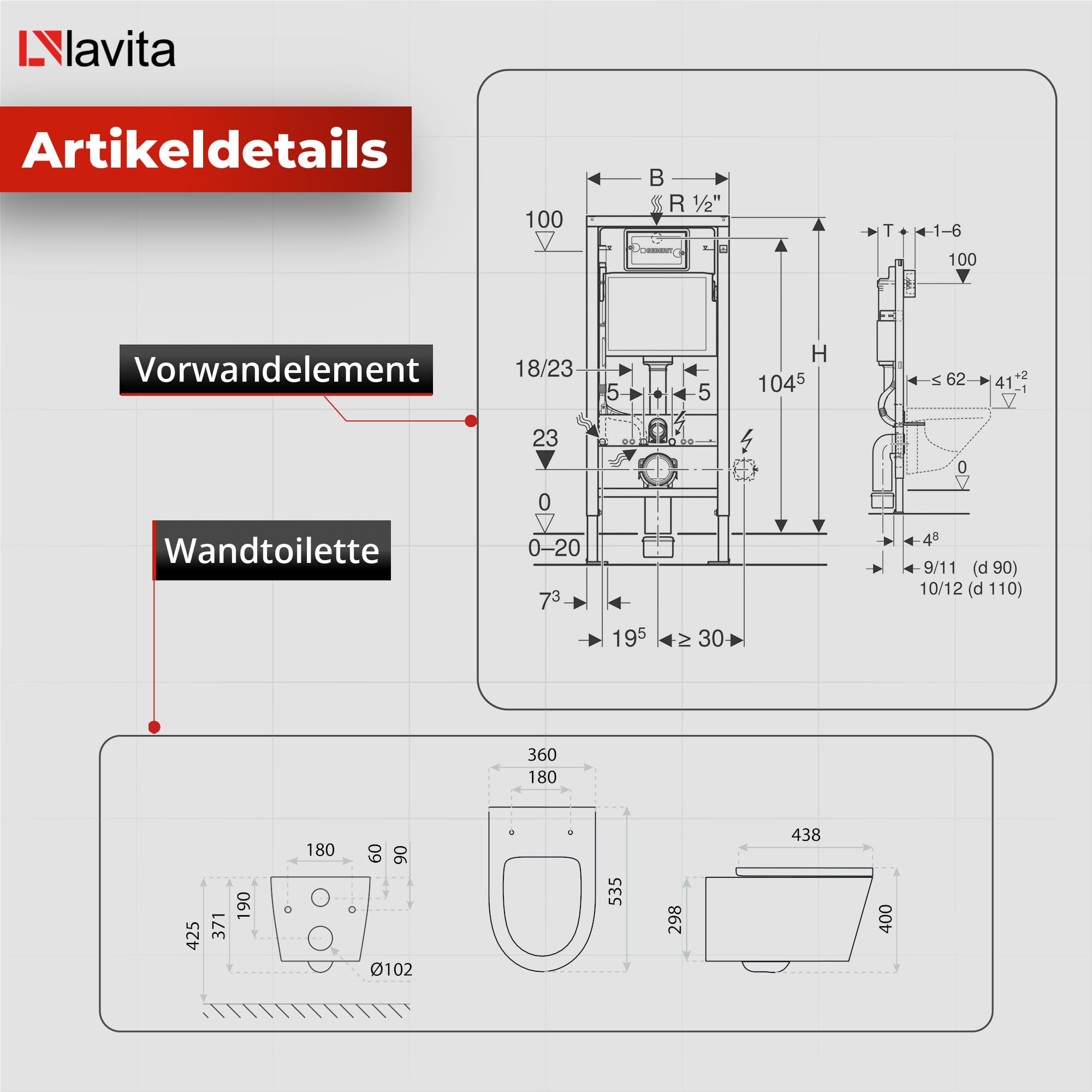 Lavita Conjunto: elemento de pared Duofix Basic WC de descarga profundaVersoni blanco sin reborde con sistema de descarga Tornado+asiento de WC con cierre automático+con botón blanco Conjunto completo