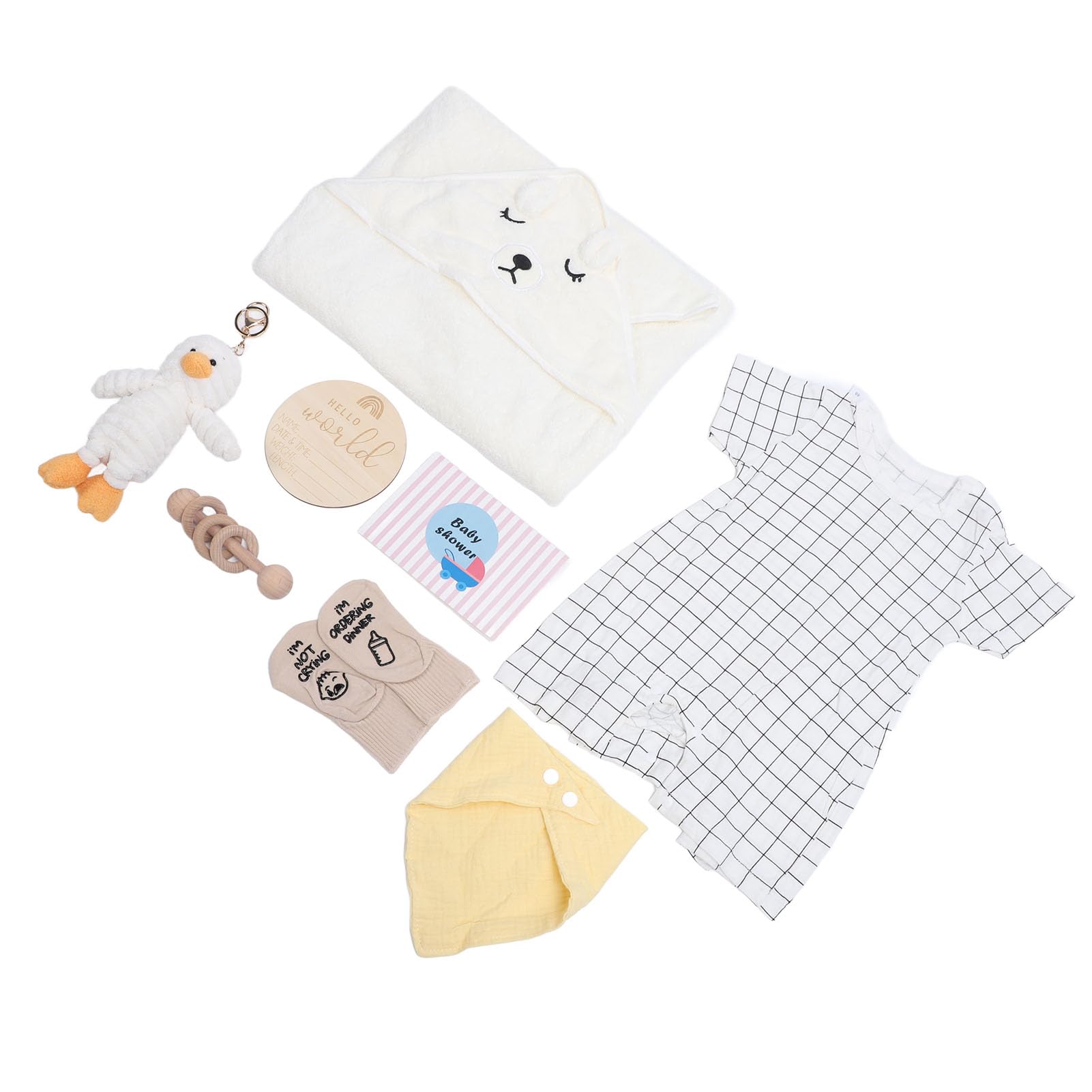 Fabater Cesto Regalo per Neonato per Ragazze - Bambola Carina, Sonaglio in Legno, Bavaglini Divertenti, Calzini, Biglietto di Auguri - Set Completo Regalo per Neonato per Baby Shower (WHITE)