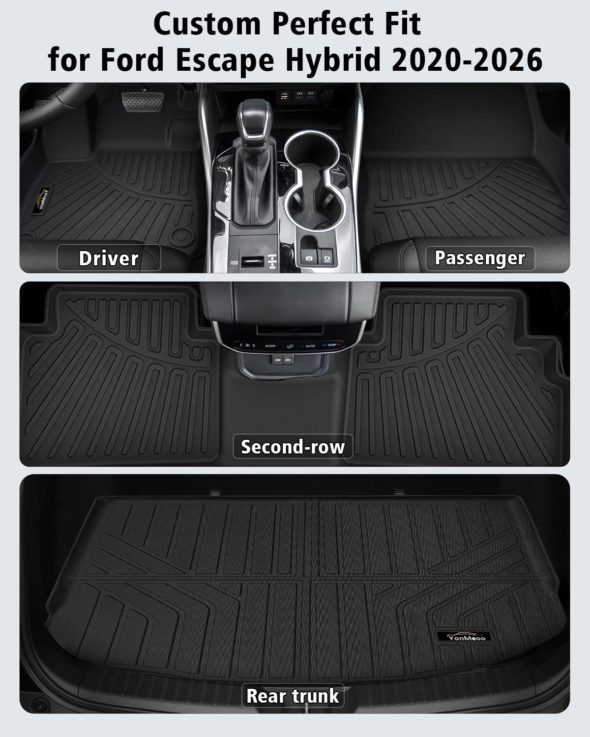 Floor Mats & Cargo Liner Custom Fit for Ford Escape Hybrid 2020-2025 2026 (NOT Fit Gas) All Weather TPE Rubber Trunk Mat Anti-Slip Full Set Automotive Floor Liners for Escape 2025 Accessories - Image 2