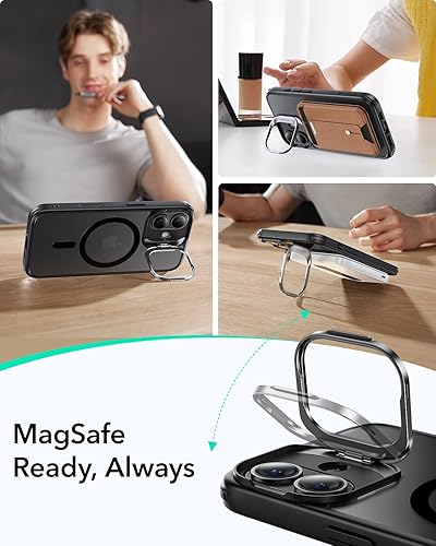 Vista 794 de ESR - Funda para iPhone 15 compatible con MagSafe, funda protectora de grado militar con soporte integrado, cubierta trasera resistente a