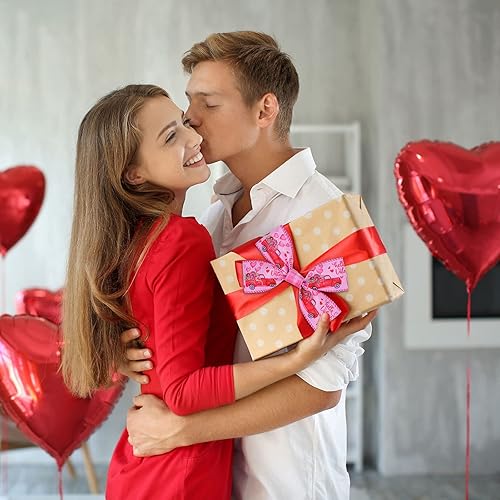 Miniatura 7 de Whaline Cinta de tela a cuadros para el día de San Valentín, diseño de corazón, camión, búfalo, 24 yardas y 2.5 pulgadas, color rosa, para