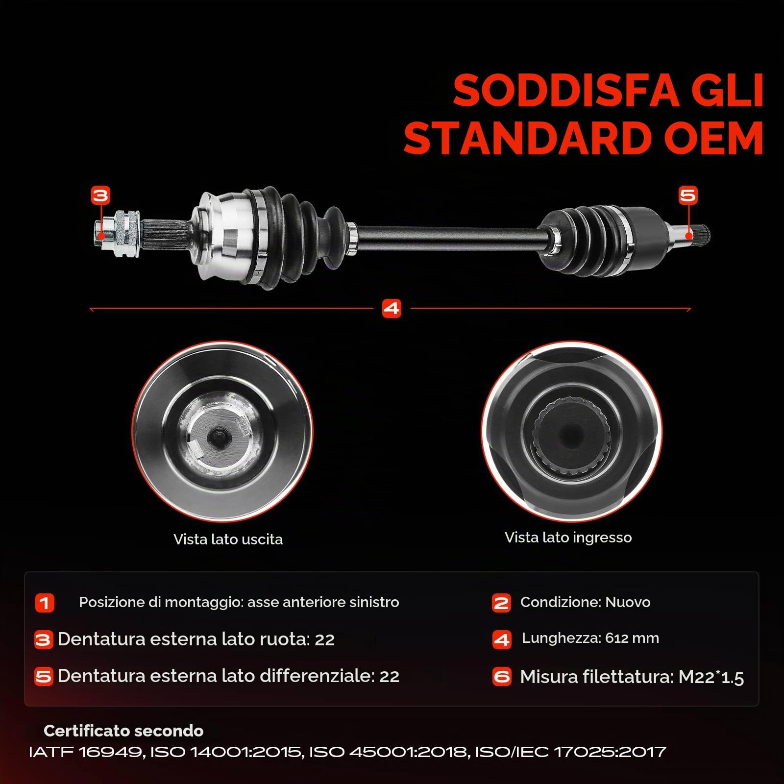 Frankberg Albero di trasmissione semiasse cambio manuale assale | Compatibile con: 500 312, Ypsilon 312, 312 319, Van 312 519, KA RU8, 500 C 312