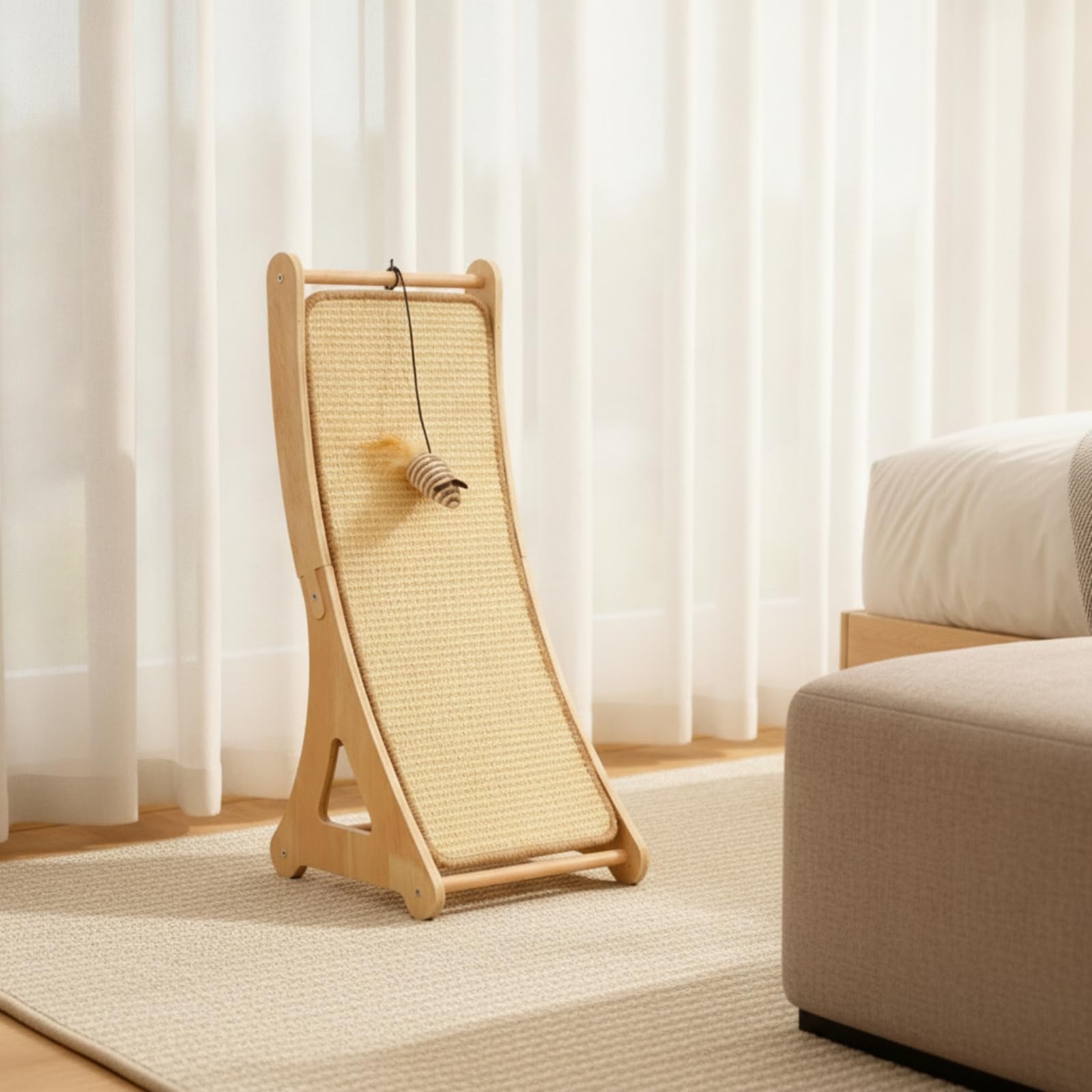 Qianly Rascador para s No Tóxico | Curvo, Rascador Sisal con Juguete, Autoportante, Tabla Rascar para s, Interiores