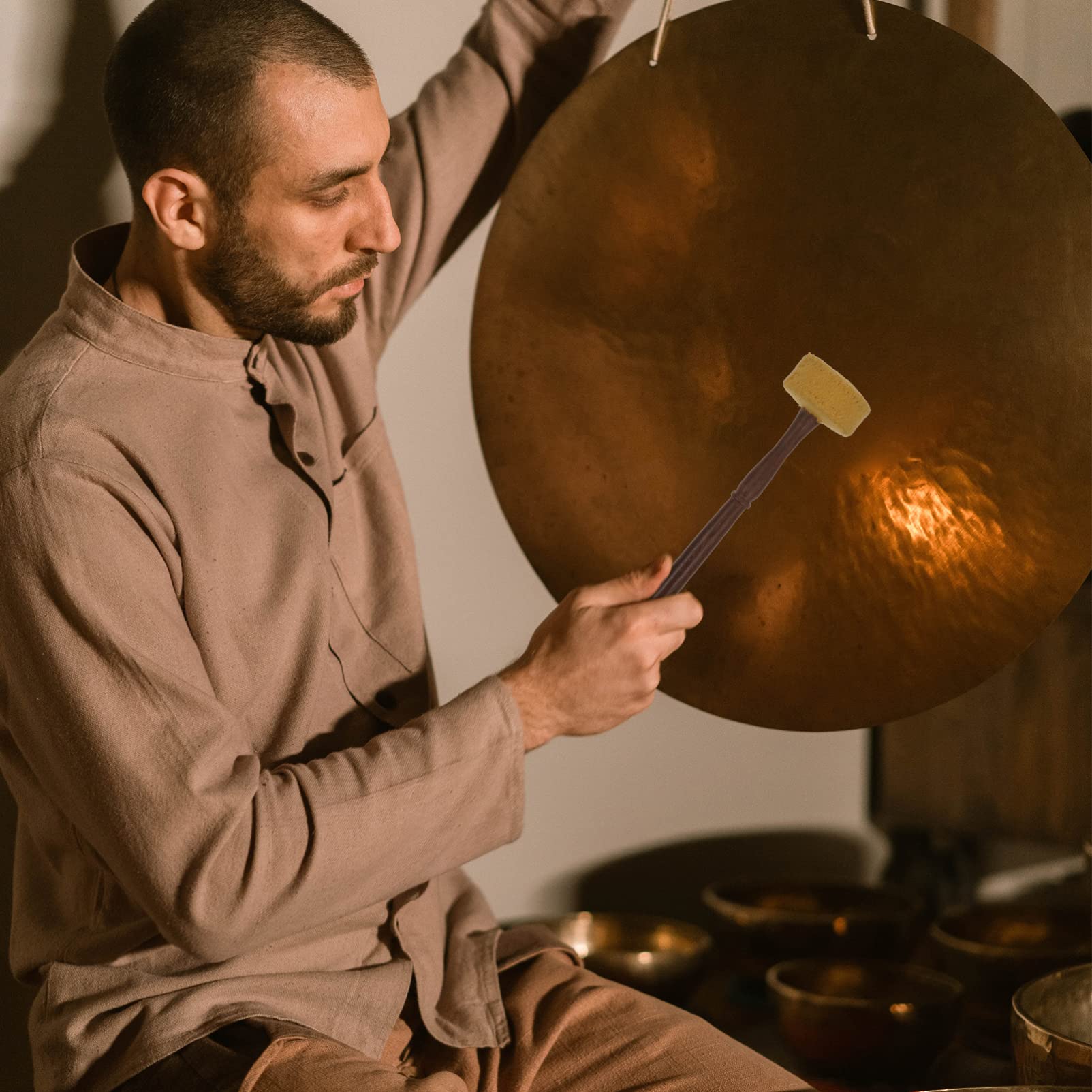 Toddmomy 1Pc Wooden Singing Bowl Mallet Yellow Meditation Sound Bowl Stick for Healing Music Instrument for Yoga and Relaxation Durable Accessory