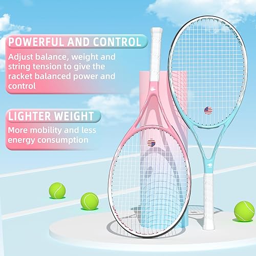 Miniatura 4 de Juego de raquetas de tenis para adultos de 27 pulgadas, incluye raqueta de tenis, pelotas de tenis, amortiguadores de vibración, bolsa de tenis