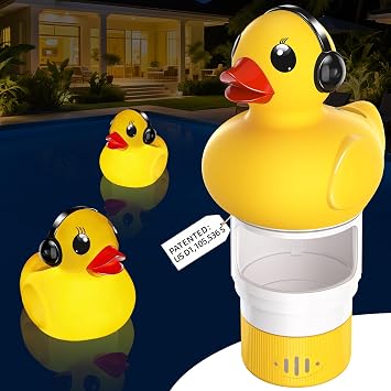 KingSom 2025 Upgraded Pool Chlorine Floater, Duck chlorine Floaters with Light, Solar Chlorine Floaters w/Adjustable Flow, Large Capacity Floating chlorines Dispenser for Pools,pool Chlorinator,Yellow