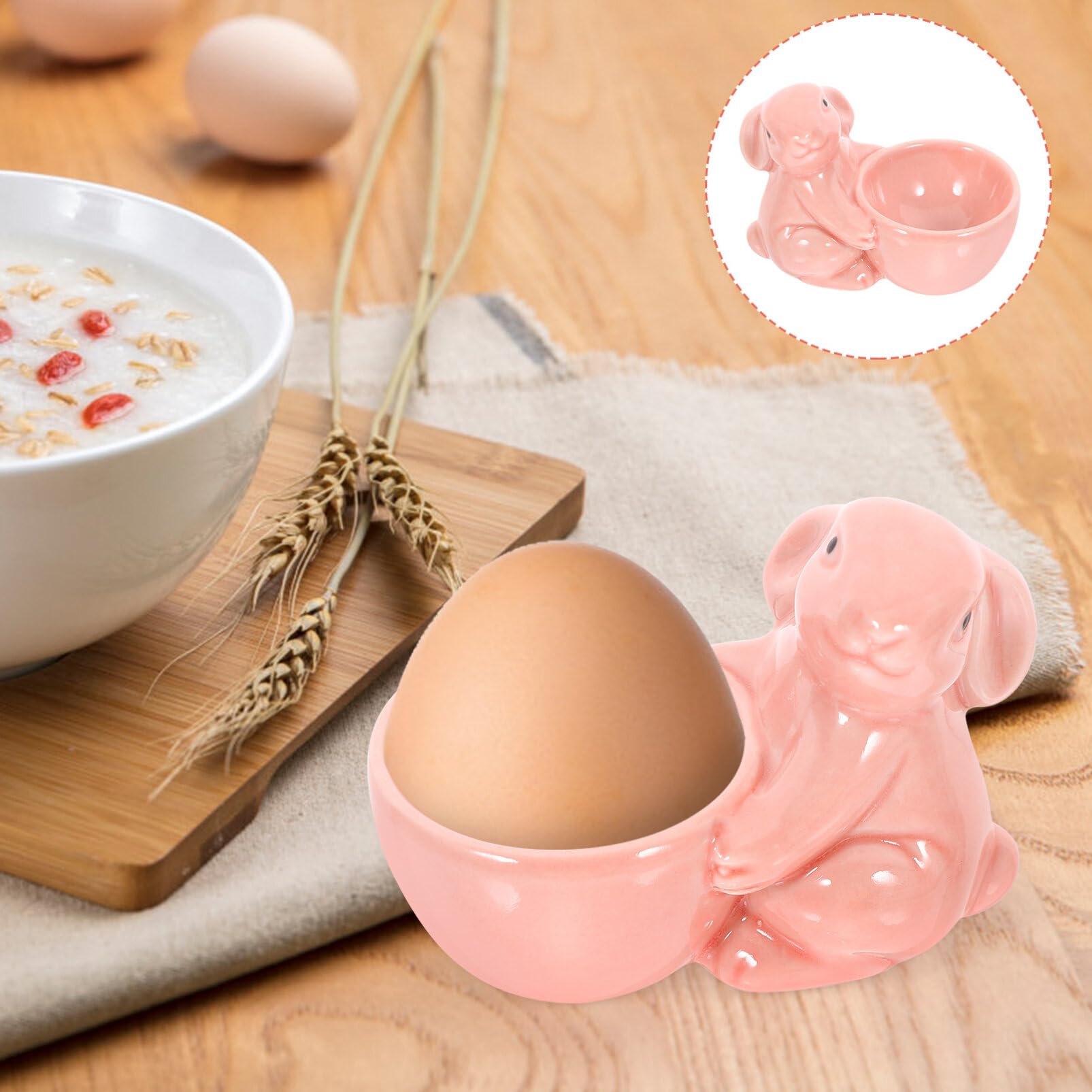 ARFUKA Portauovo In Ceramica A Forma Di Coniglio – Set Da 3 Per Uova Sode, Pasqua, Colazione - 3