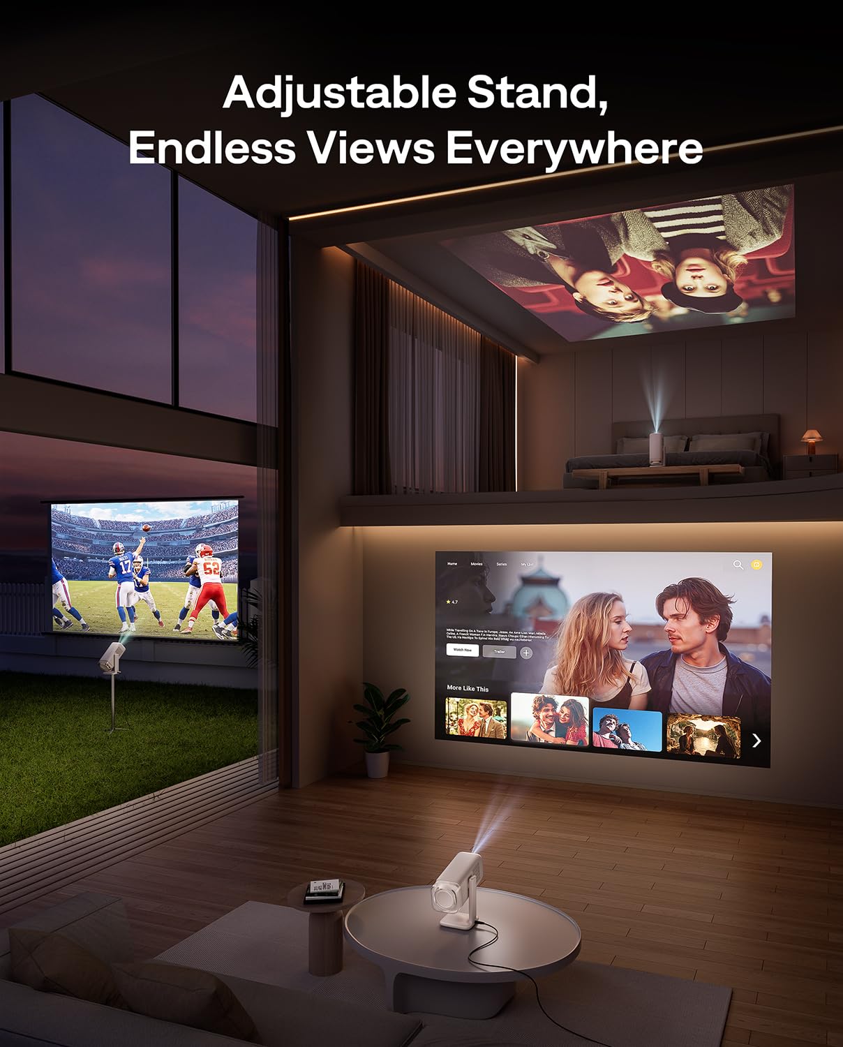 Aurzen BOOM Air Portable Google TV Projector with WiFi and Bluetooth, Smart Projector for Outdoor & Home Movie, USB-C Powered, 4K Supported, Real-Time Focus, Dolby Audio, Adjustable Stand, Off-White