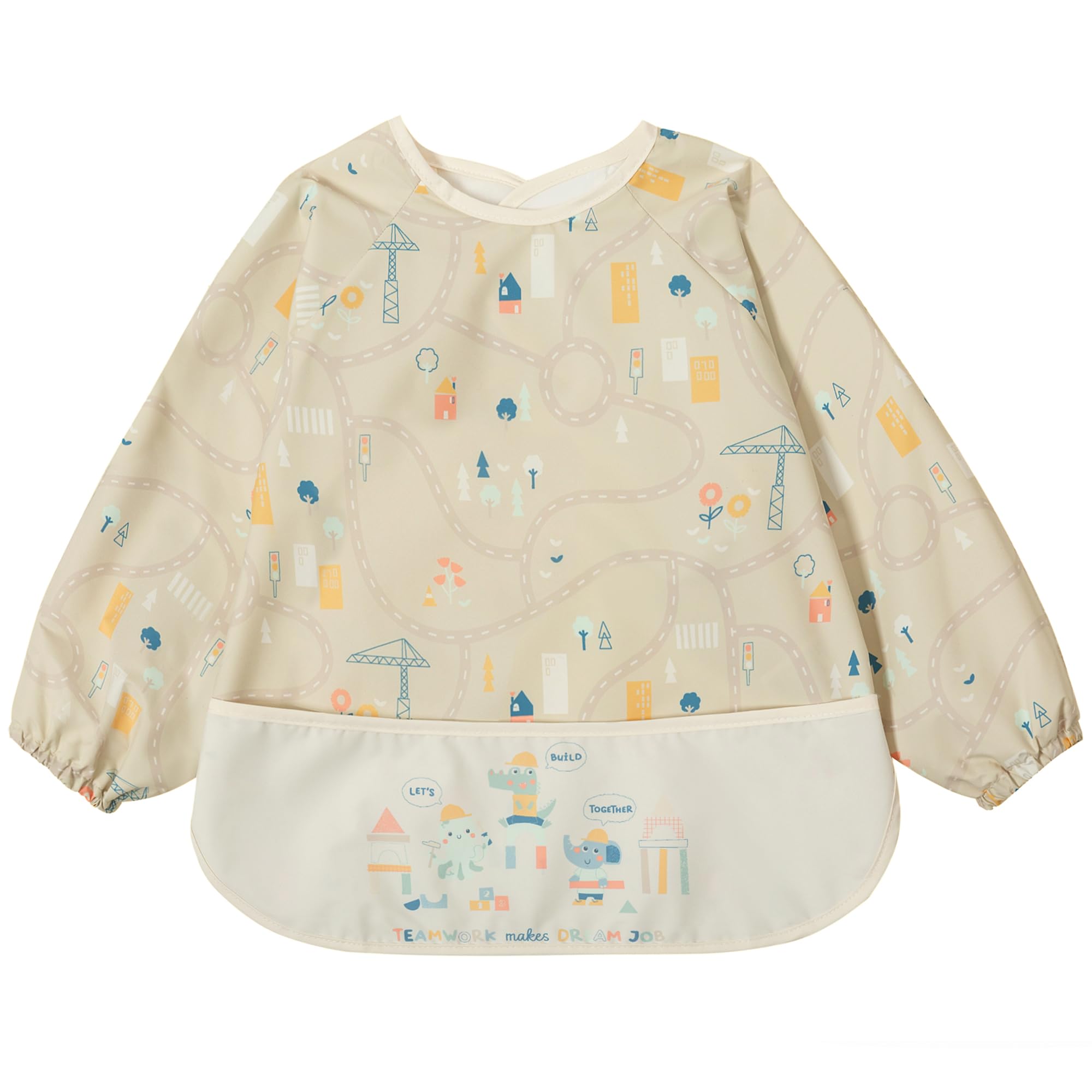 Little Dimsum Baby Weaning Bib with Sleeves, Long Sleeve Waterproof Feeding Coverall Bib Food Large Pocket Apron,Soft and Skin-Friendly Easy to Wipe,for Baby Infant Toddlers Weaning