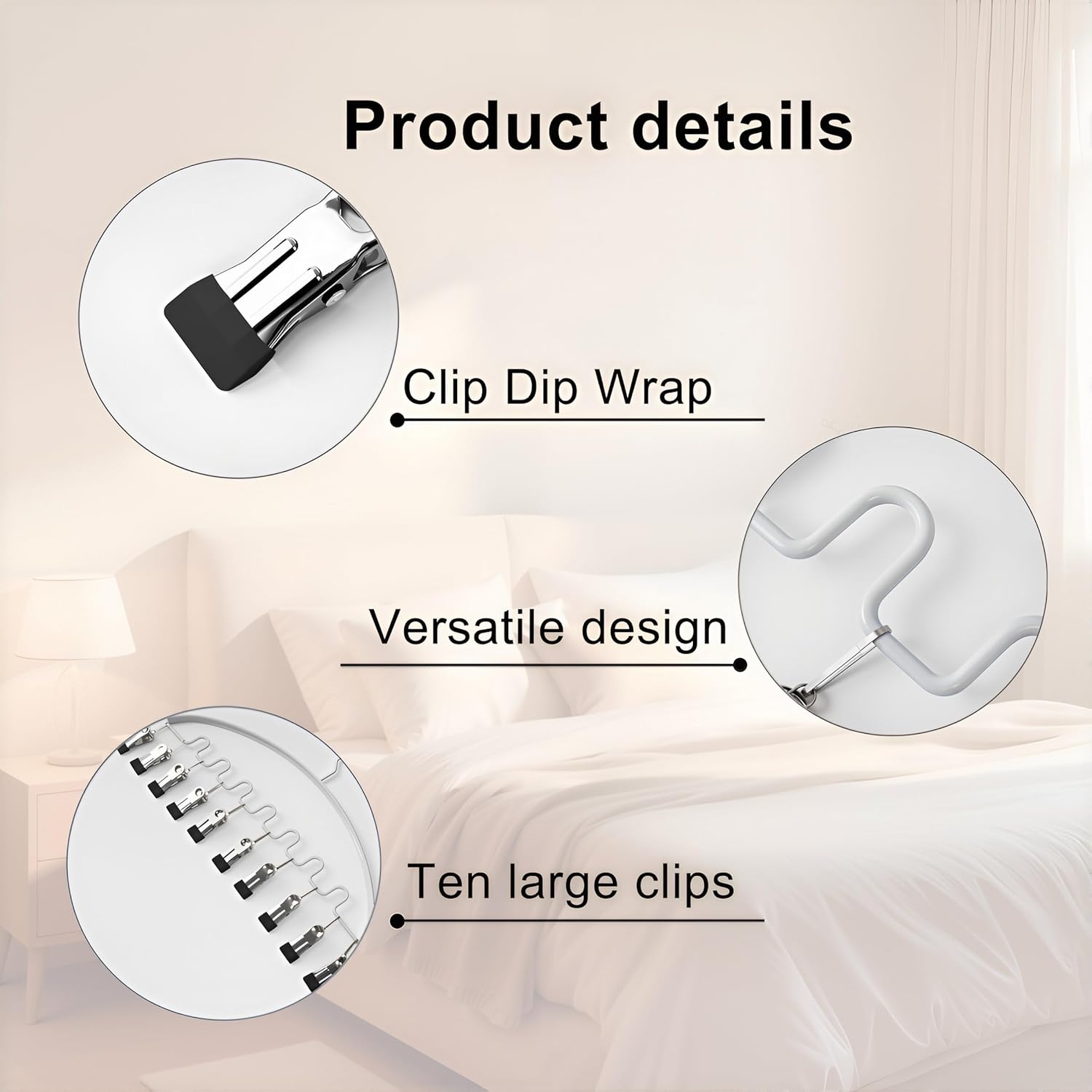 Legging Organizer for Closet,Metal Wave Design Pants Hanger with 10 Clips 7 Hooks, Closet Storage for Pants, Skirts, Hats (White, 4Pack)