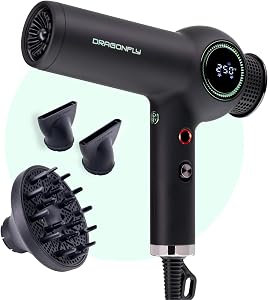 MINT Dragonfly Ionic Hair Dryer with Diffuser | Lightweight Professional Hair Dryer | Smart Negative Ion | High Speed Hair Dryer | Brushless Ionic Blow Dryer | Low EMF