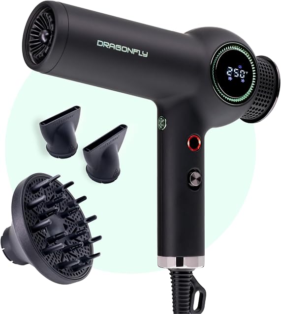 MINT Dragonfly Ionic Hair Dryer with Diffuser | Lightweight Professional Hair Dryer | Smart Negative Ion | High Speed Hair Dryer | Brushless Ionic Blow Dryer | Low EMF