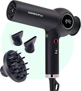 MINT Dragonfly Ionic Hair Dryer with Diffuser | Lightweight Professional Hair Dryer | Smart Negative Ion | High Speed Brushless Ionic Blow Dryer | Low EMF