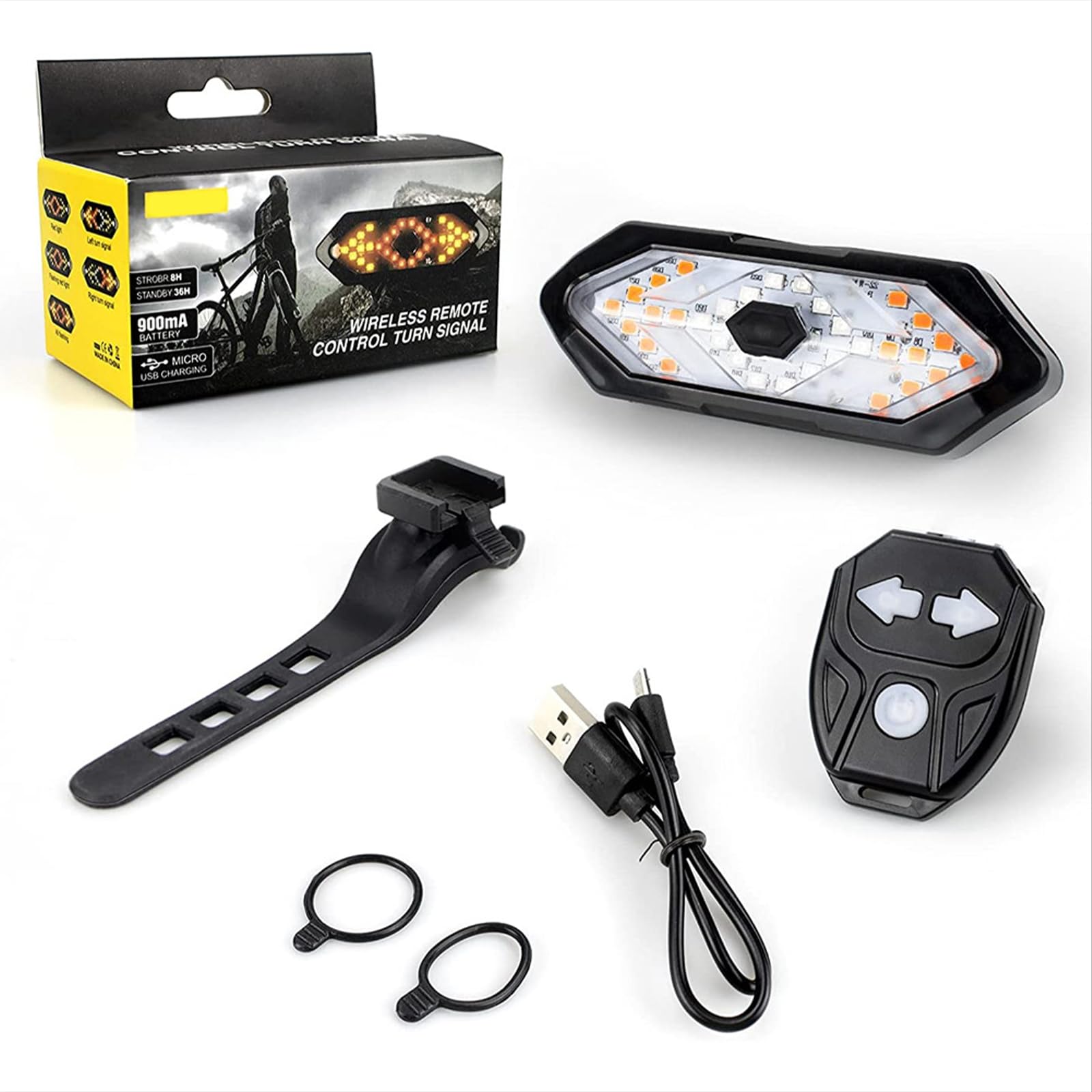 Indicatore di direzione per bicicletta con telecomando, ricaricabile USB, luce posteriore per bicicletta, con 120 dbHorn, IPX4, impermeabile, per bici da corsa, MTB, e-bike