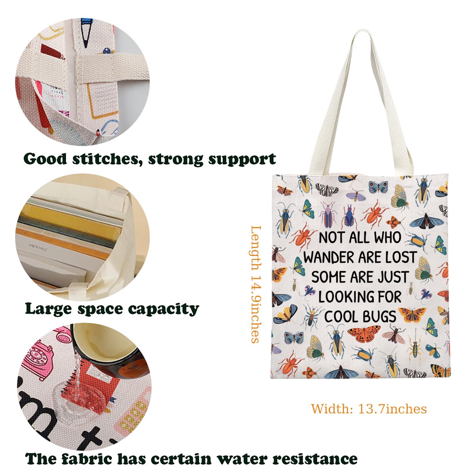 Bugs Lovers Tote Bag Insects Collector Shoulder Bag Insects Hunting Gift Zoology Gift Biologist Gift Butterflies Beetle Gift (Bugs Tote) - Image 2