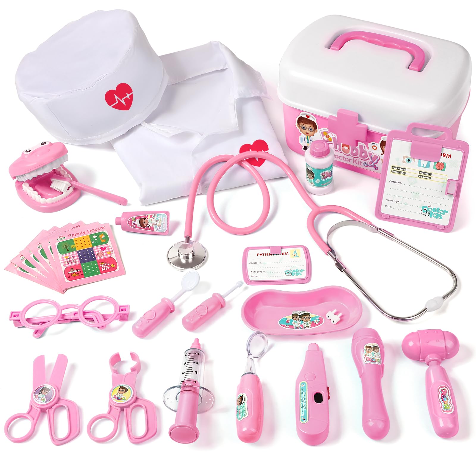 Phobby Doctor Kit Toy for Kids 3-8 Years Old, Pink