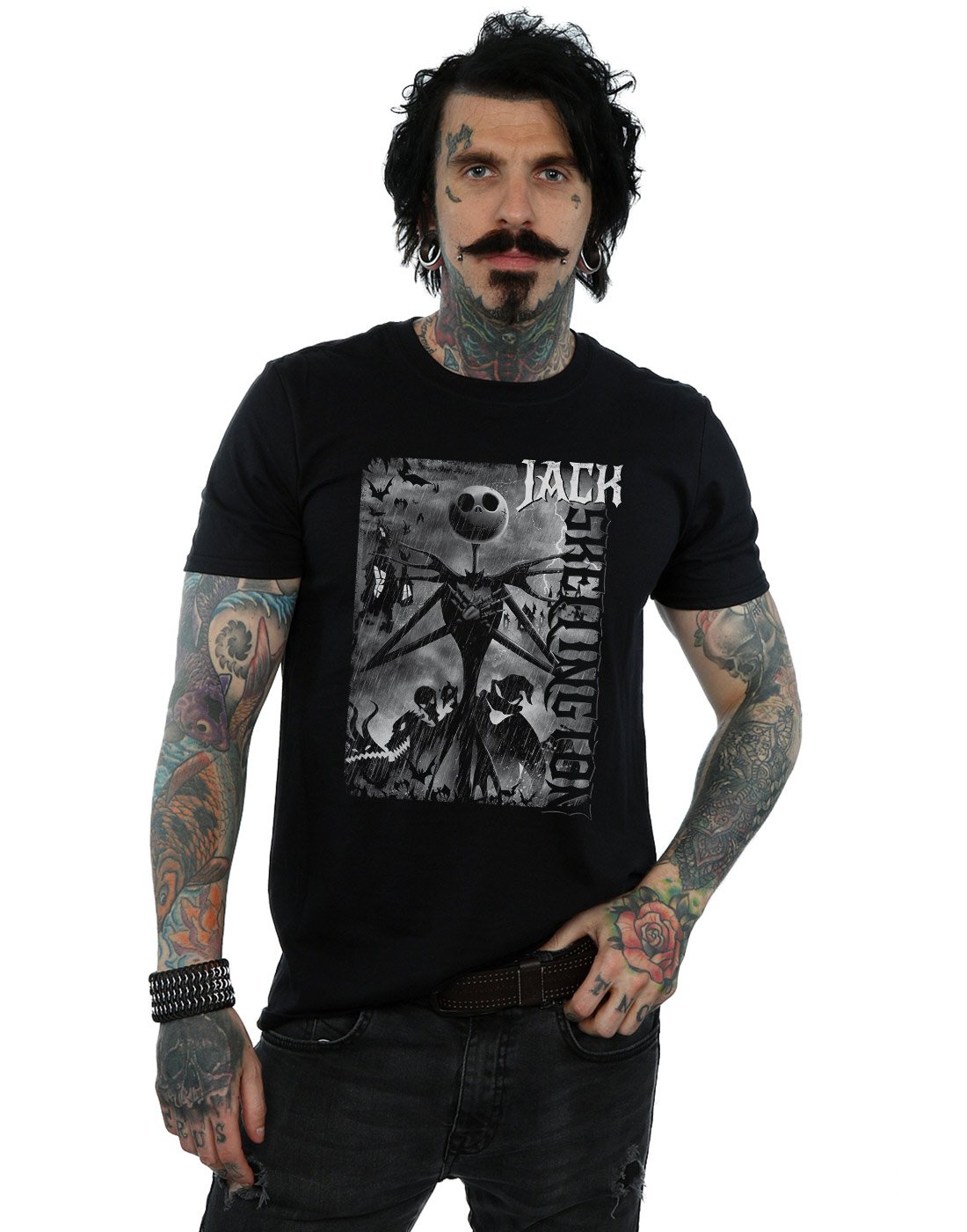 Absolute Cult Men's Black Disney Nightmare Before Christmas Skellington T-Shirt XX-Large