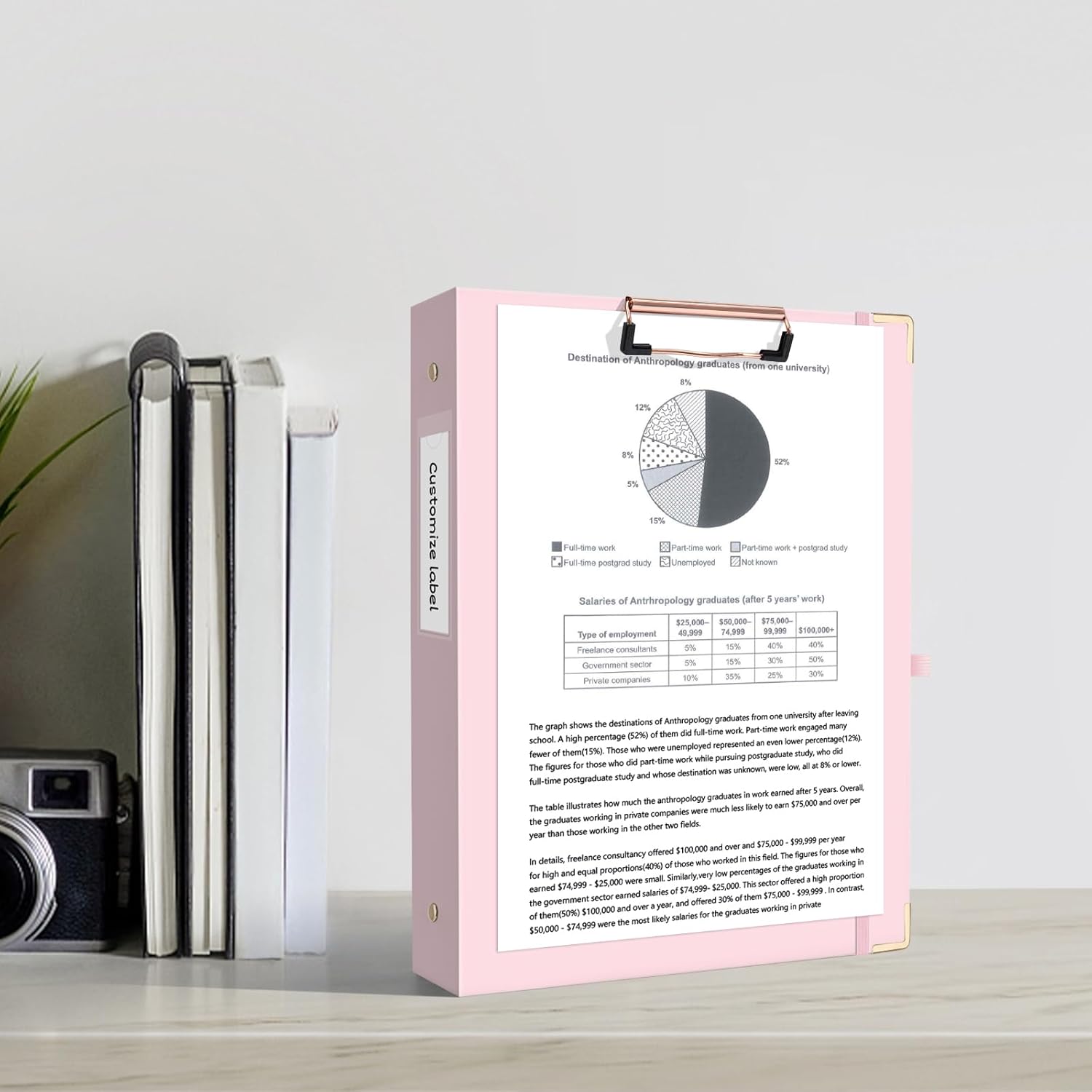 Ospelelf Binder 3 Ring 1 Inch, Solid Pink Round Ring Clipboard Binder for Letter Size Paper with 5 Tab Dividers, for School and Office Supplies - Image 6