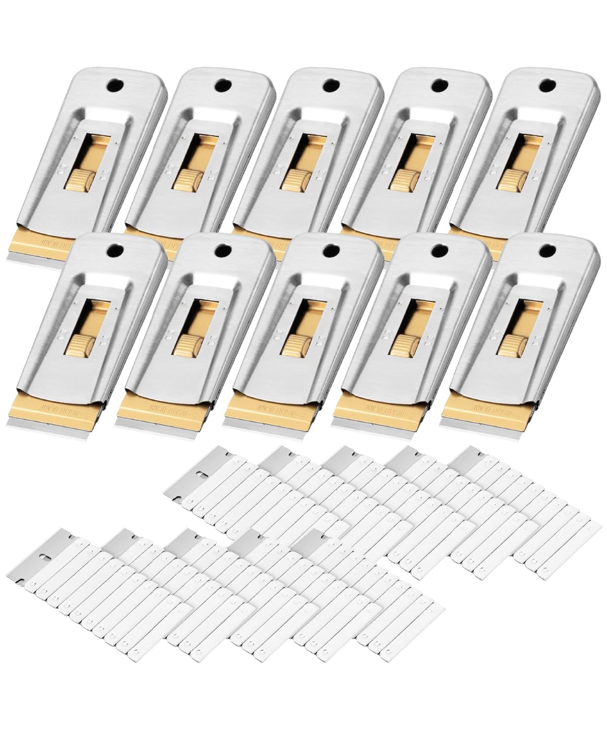 Bates- Metal Razor Blade Scraper Tool, 10 Pack, 100 Extra Blades, Stainless Steel Heavy-Duty Cleaning Razor Scraper Tool