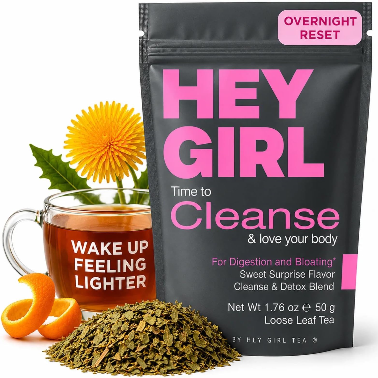 Hey Girl Tea Detox for Bloated Belly & Digestion | Loose Leaf Herbal | Body and Colon Cleanse with Milk Thistle, Burdock Root, Senna Leaf | Digestive & Flat Tummy | Natural Laxative