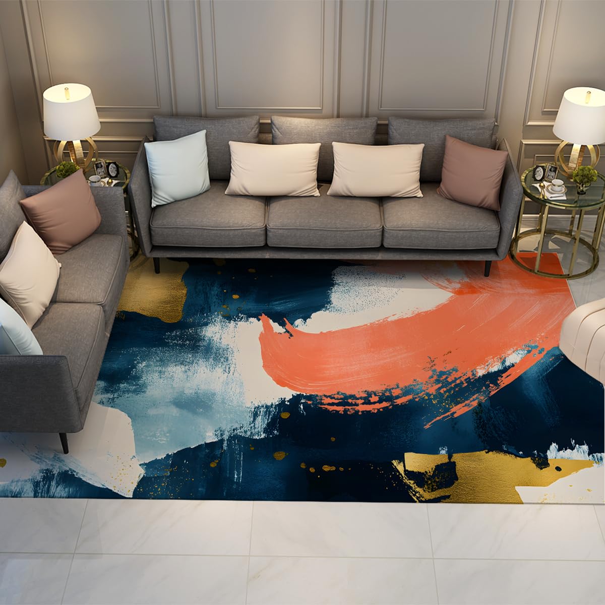 Tapis de salon contemporain art fluide abstrait lavable 180x270cm