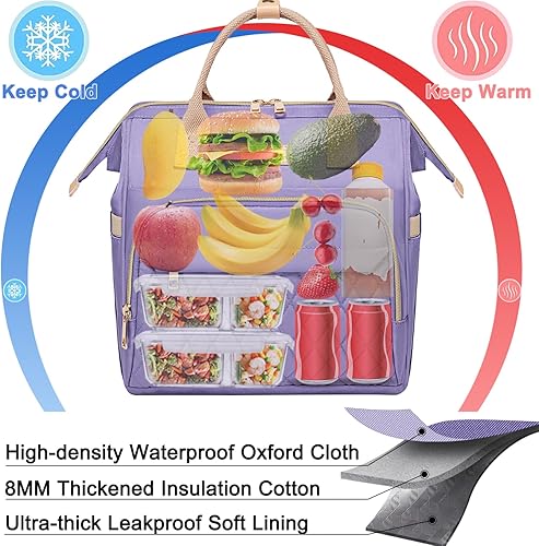 Miniatura 5 de AIJIEKE Lonchera para mujer, lonchera grande para el trabajo, bolsa de almuerzo aislada, bolsa de almuerzo a prueba de fugas para adultos con