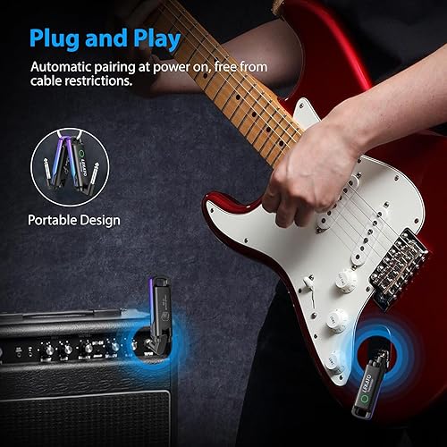 Miniatura 6 de LEKATO Sistema de guitarra inalámbrica UHF inalámbrico transmisor de guitarra receptor de audio recargable Sistema de guitarra inalámbrico con 70