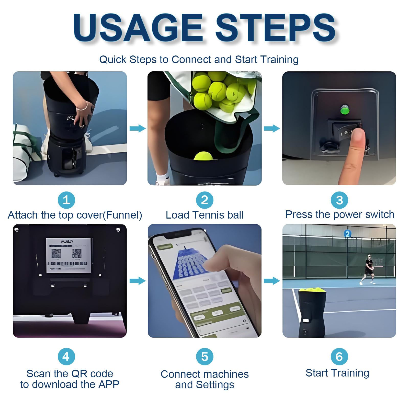 Tennis Trainer Macchina Lanciapalle da Tennis 8kg Portatile 65 Palline capacità Controllo App Intelligente Adatto per Tutti i Livelli di Abilità, Utilizzo Comunale/a Casa White