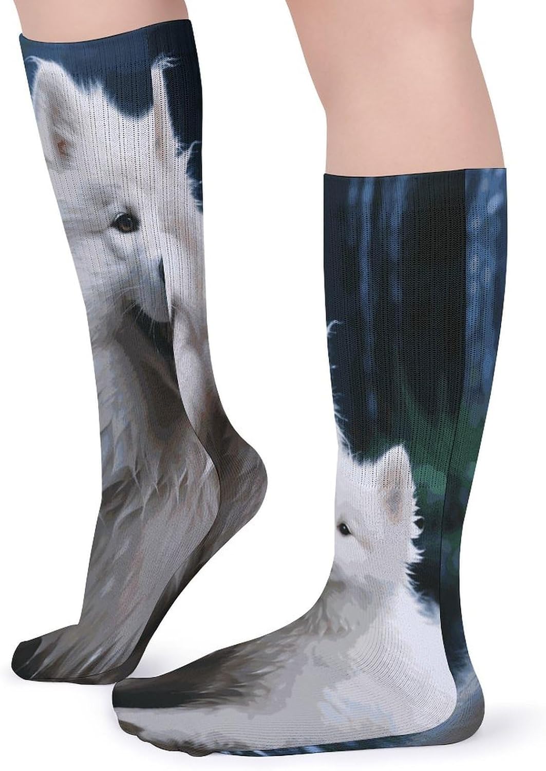 White Dog Knee High Socks Cozy Knee High Socks Soft Mid-Length Sock for All Seasons Daily Wear Adult