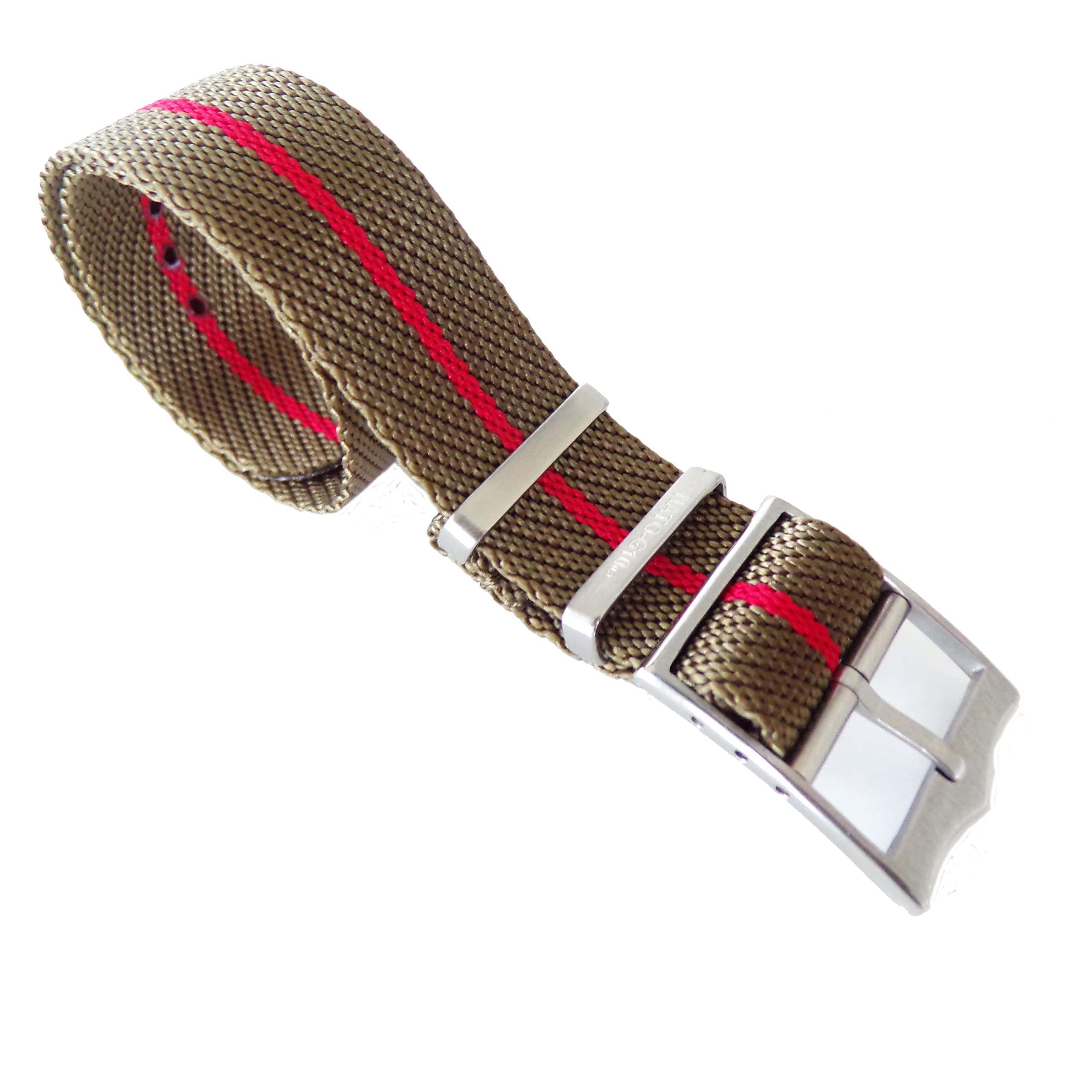 NATO G10® Twill 1pc Single Pass Adjustable Ballistic Nylon Watchband 20mm 22mm (20mm, 10.Olive-Red Stripe)