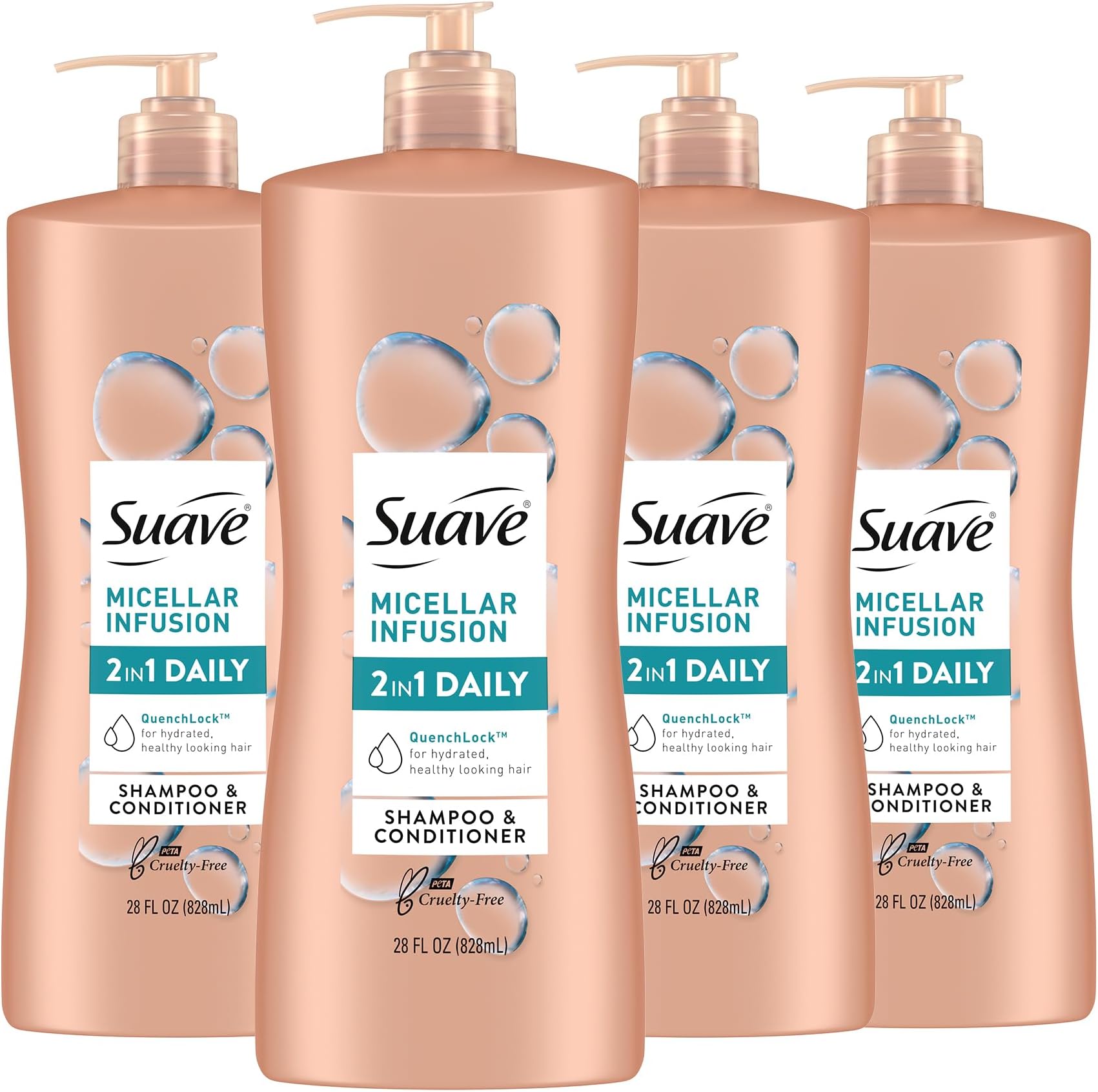 2 in 1 Shampoo and Conditioner with Micellar Infusion, cleansing and conditoning For All Hair Types, 28 oz Pack of 4