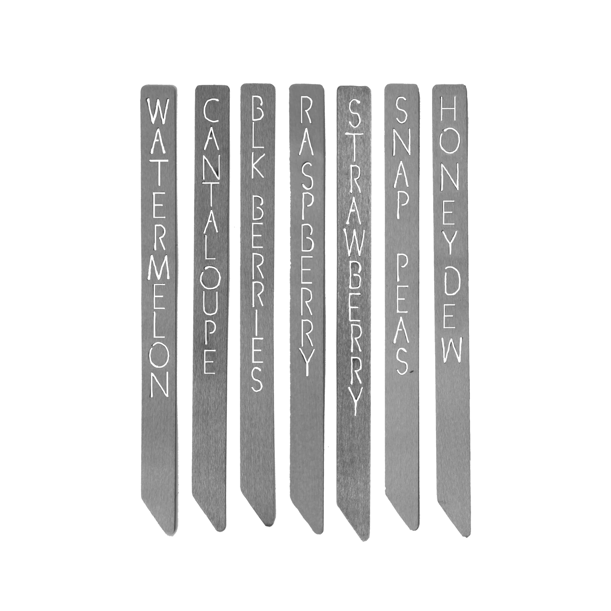ROCC RUSTED ORANGE CRAFTWORKS CO. 15" Garden Marker Collection - Set of 7 (Sweets: Blackberries, cantaloupe, honeydew, raspberries, snap peas, strawberries, watermelon) -Plant labels -Garden labels