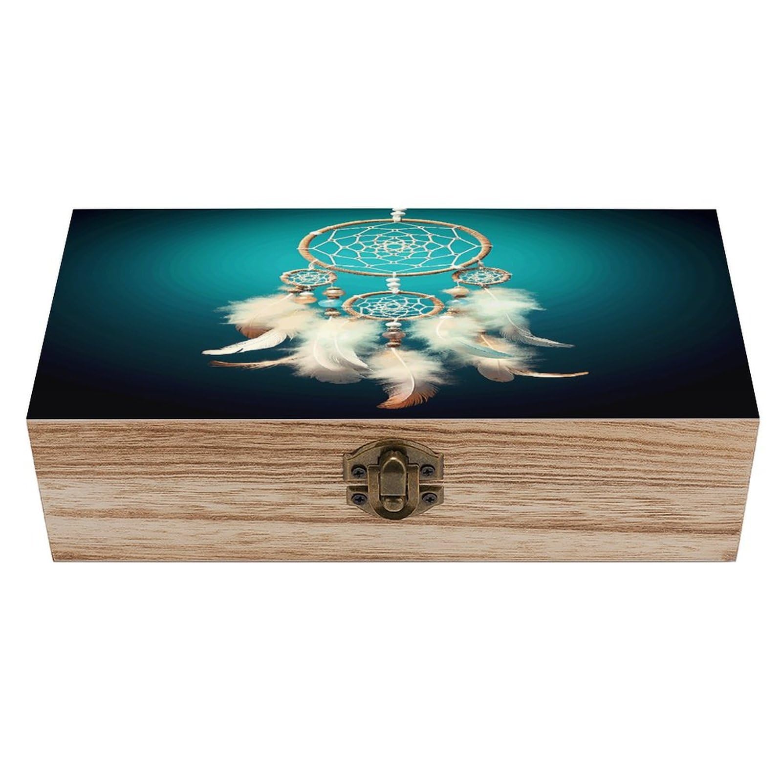 VstaDank White Dream Catcher Feather Wooden Keepsake Box with Hinged Lid Solid Wood Gift Boxes Beautifully Keepsake Box Jewellery Organiser Retro Memory Treasure Case with Lids Decorative Boxes