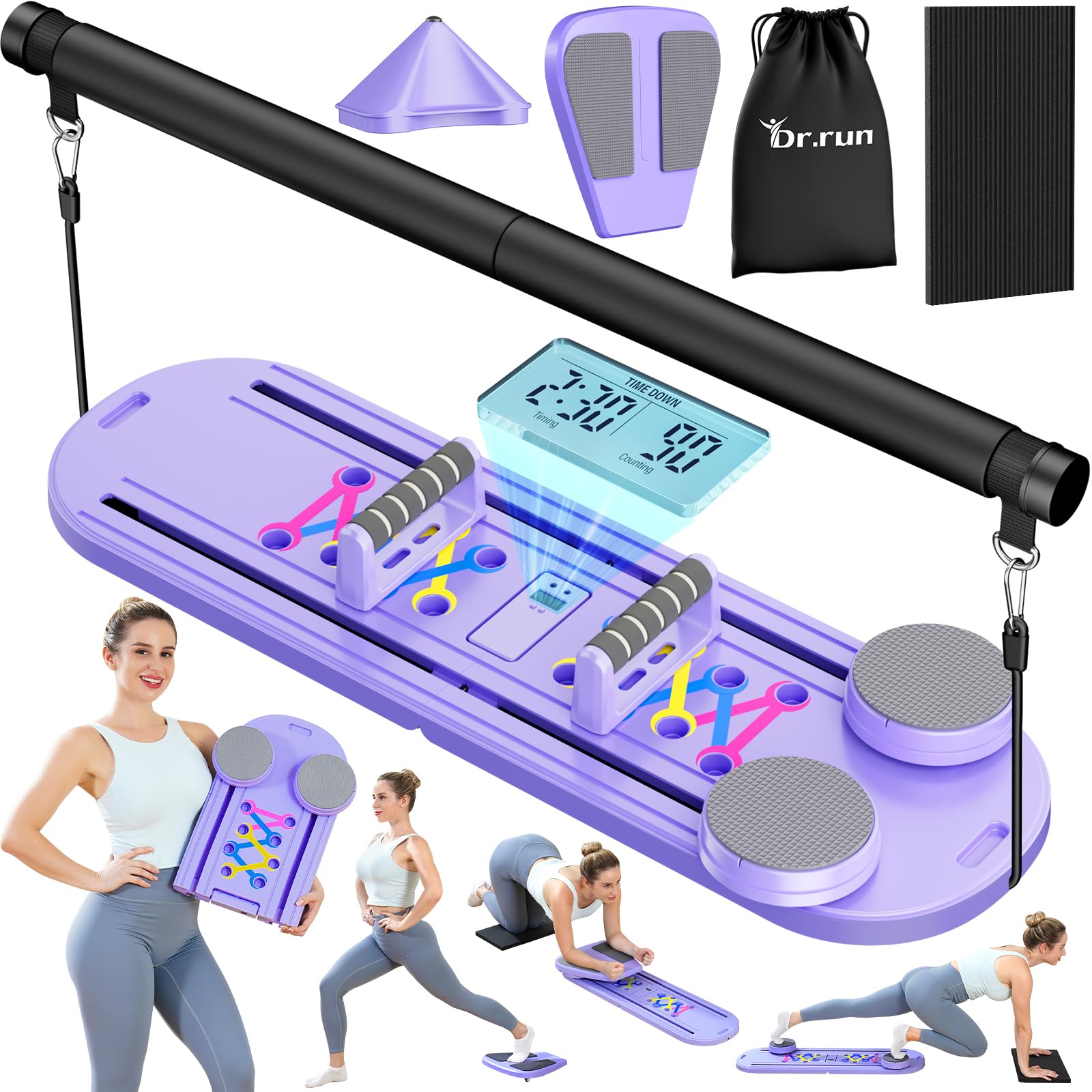 pilates board, pilates reformer set, 7 in 1 multifunctional pilates reformer machine with timer, portable foldable pilates board for home workout, pilates kit with storage bag?one piece per item