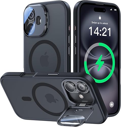 Miniatura 57 de Funda para iPhone 14 Pro de 6.1”, cubierta para cámara con soporte, protector de lente de cámara 9H, compatible con MagSafe, a prueba de golpes de