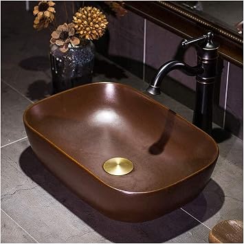 Bathroom Bar Vanity Vessel Sinks Above Counter Coffee Ceramic Bathroom Vessel Sink,Rectangle Hotel Decor Above Counter Vessel Sinks
