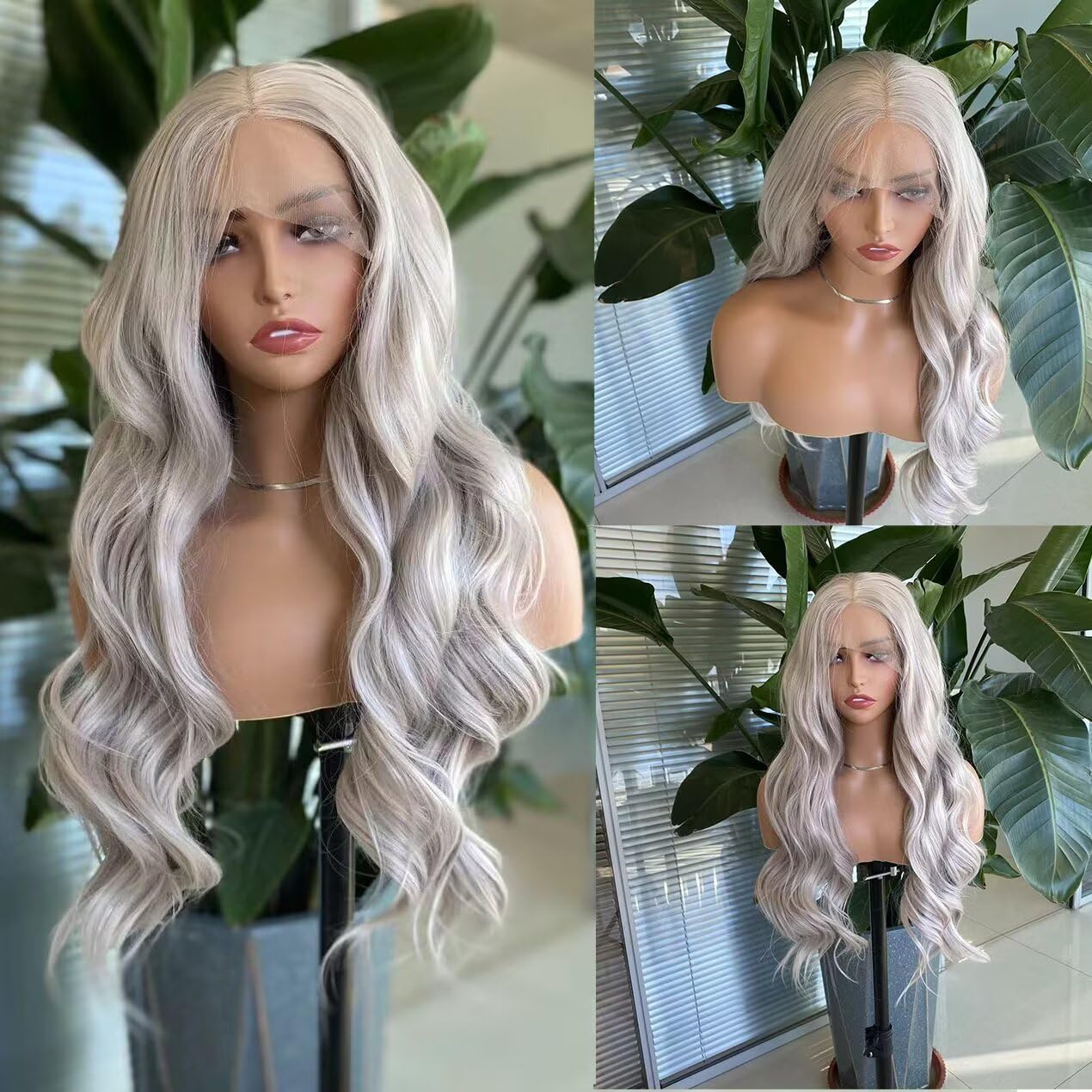 Long 18Inch Gray Wig With Natural Wave 13×4 Lace Front Natural Hairline Heat Resistant Synthetic Free Part Hair For Halloween Cosplay Daily Parties Long 18Inch Gray Wig With Natural Wave 13×4 Lace Front Natural Hairline Heat Resistant Synthetic Free Part Hair For Halloween Cosplay Daily Parties