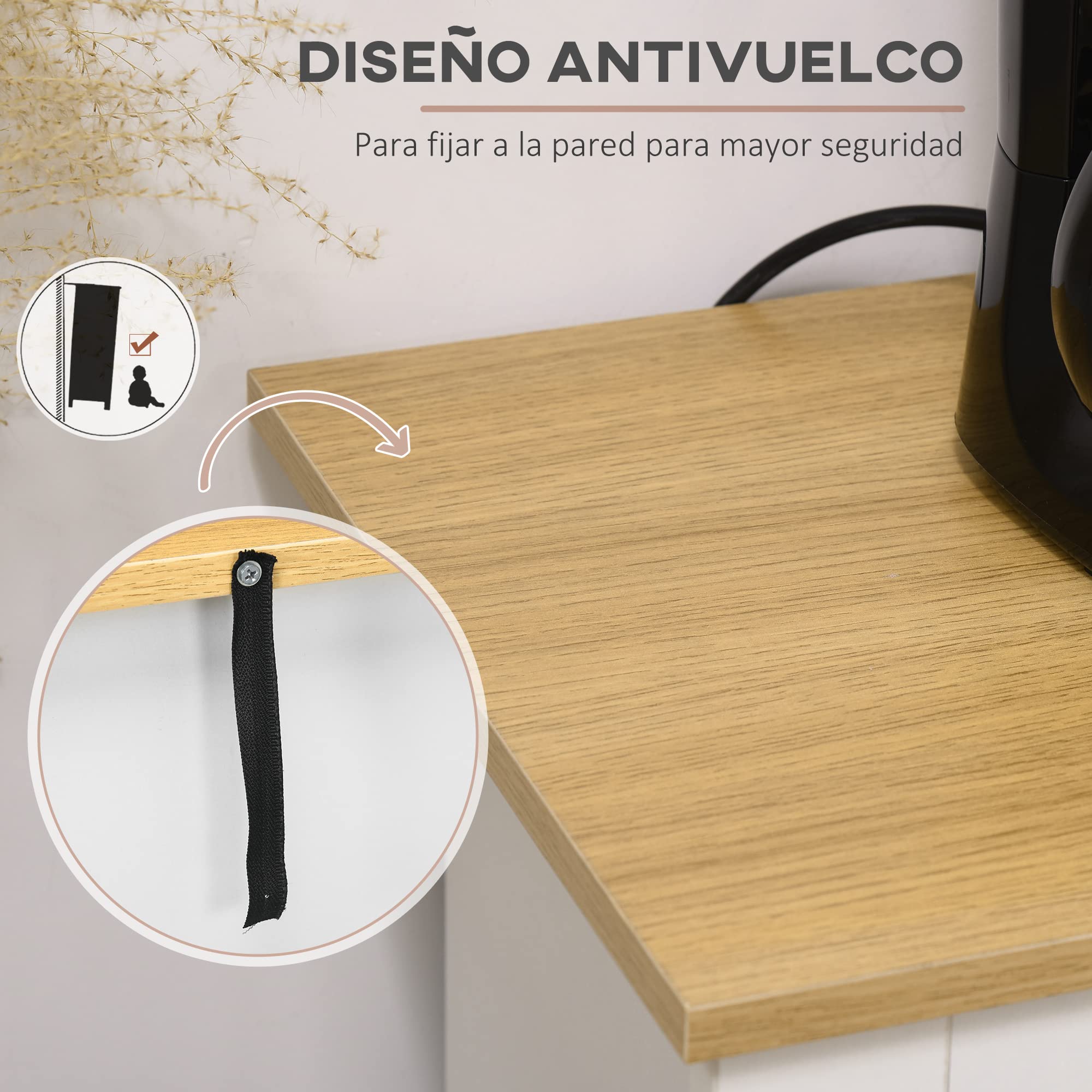 HOMCOM Aparador de Cocina con 2 Cajones y 3 Puertas 117x35x80 cm Blanco | Mueble Auxiliar de Cocina, Mueble de TV, Estante Ajustable, para Comedor Salón