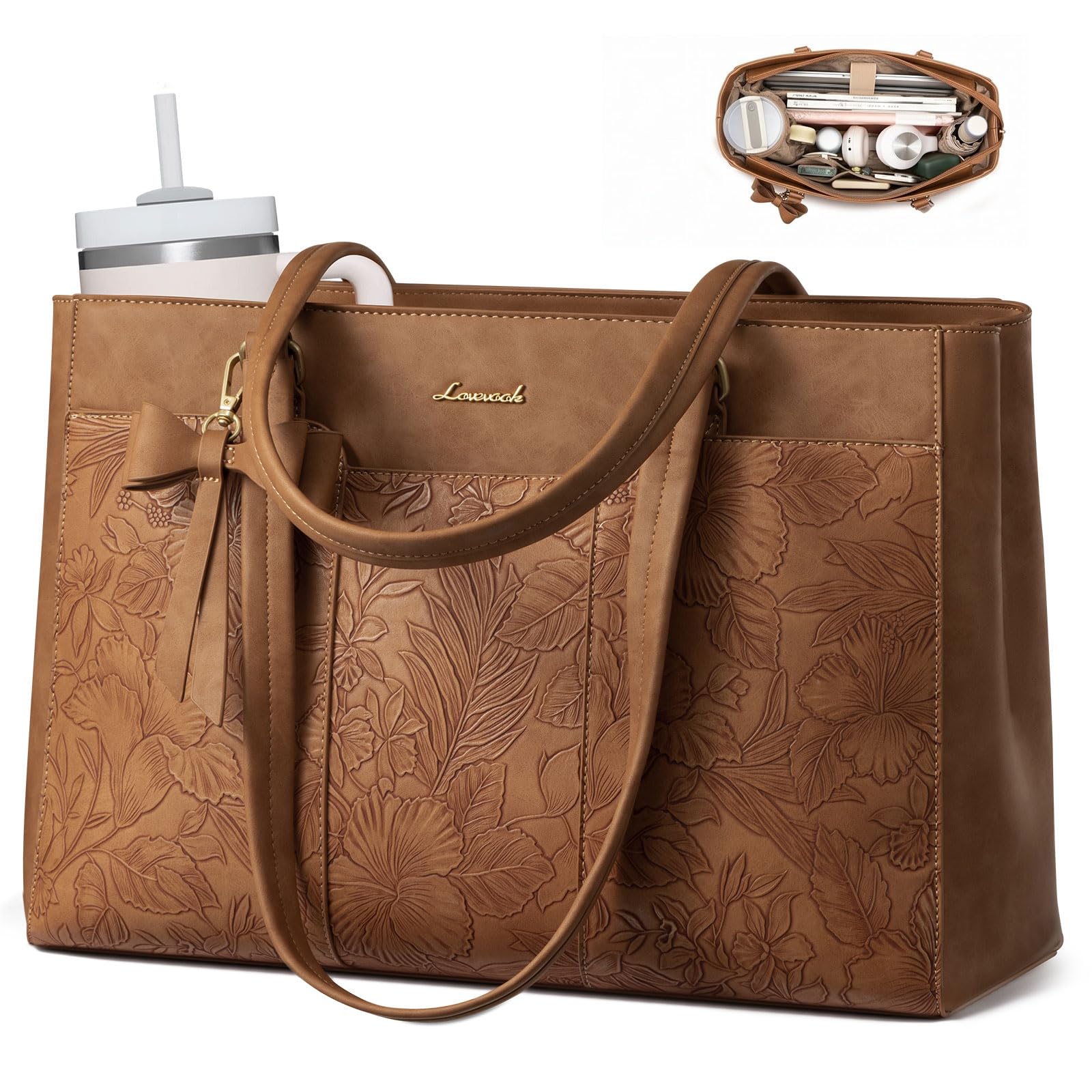 LOVEVOOK Laptop Tote Bag for Women 15.6 Inch PU Leather Work Bag