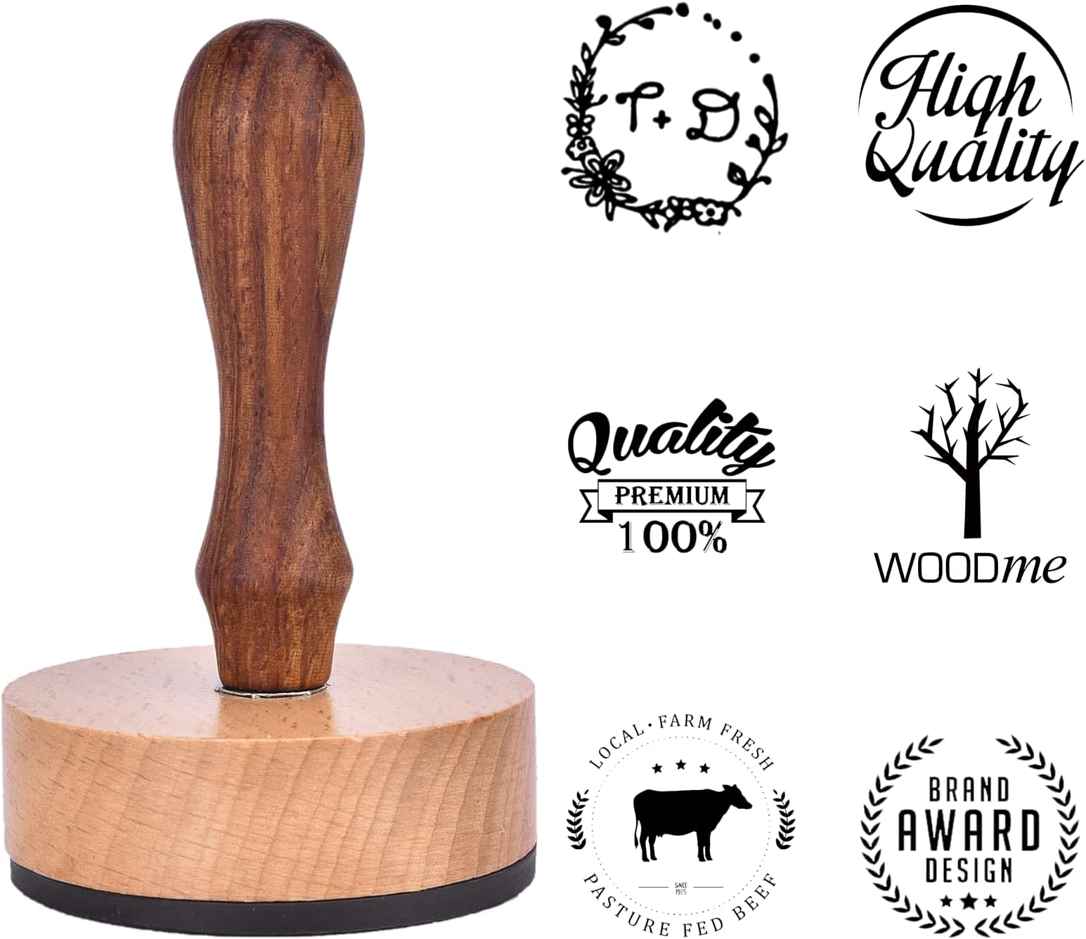 Custom Logo Stamp Wooden Rubber Stamps Personalized Wood Handle Business Logo/Address/Name Stamp Multiple Sizes Upload Your Custom Artwork