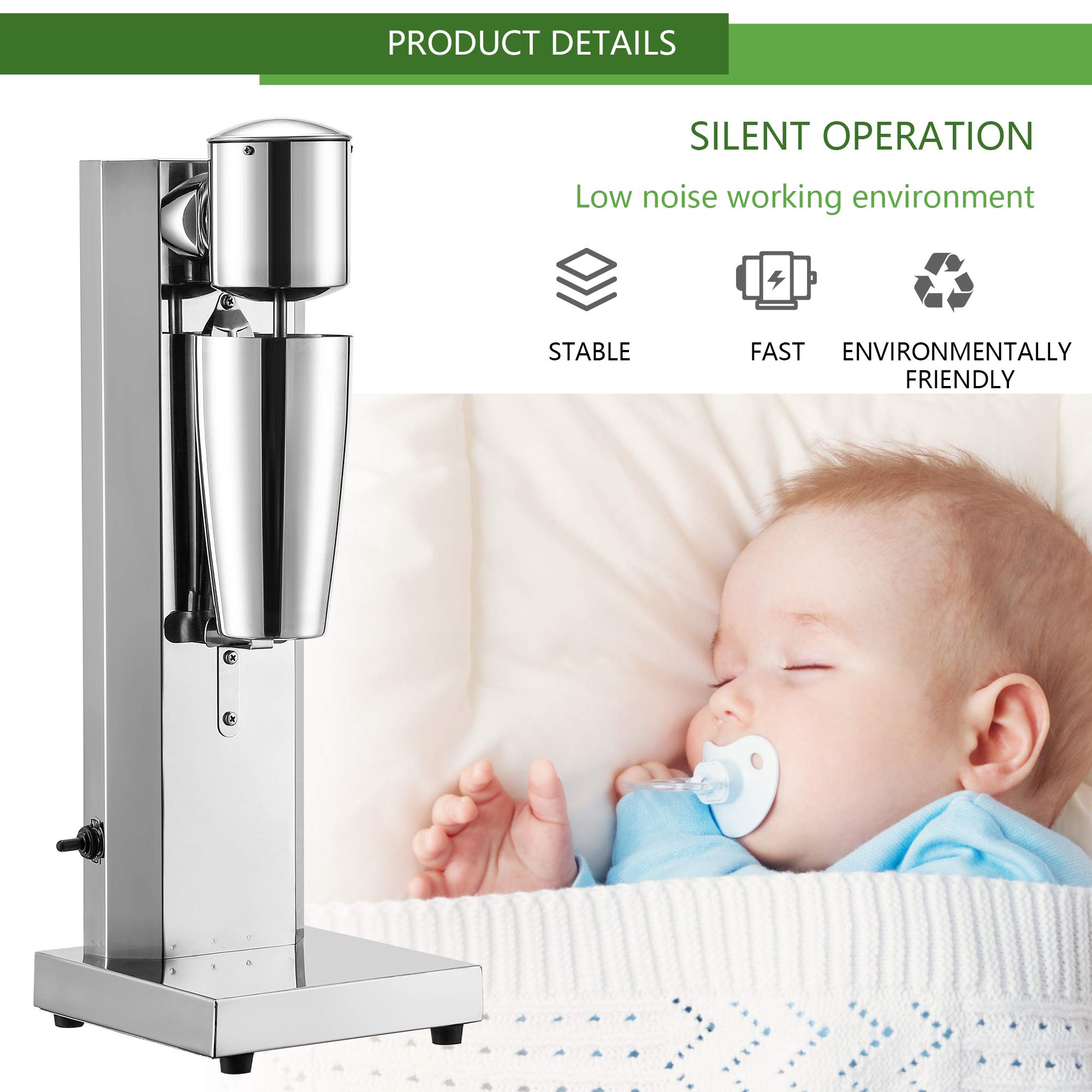 Cgoldenwall Milchshake Maschine Kommerzielle Elektrische Einkopf-Trinkmixer 18000 U/min Mit 2-Gang-Schalter 800ml Mixbecher Für Bananen, Papaya-Milchshake Und Cocktails