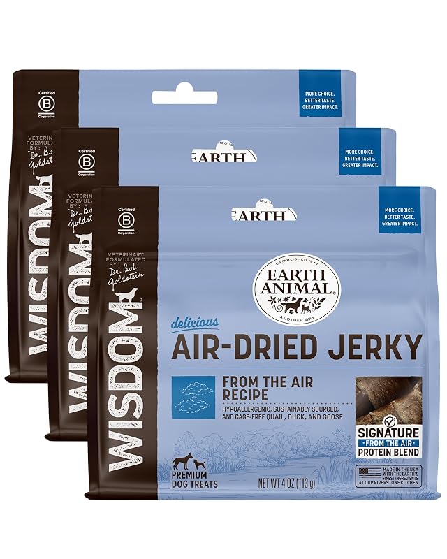 Petisco de Carne Seca Desidratado ao Ar para Cães Earth Animal From the Air com Codorna, Pato e Ganso – Pacote com 3 de 340 g cada