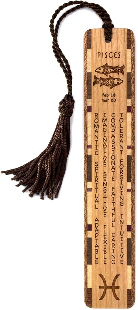 Pisces Zodiac Astrological Sign Handmade Engraved Wooden Bookmark - Made in USA - Also Available Personalized