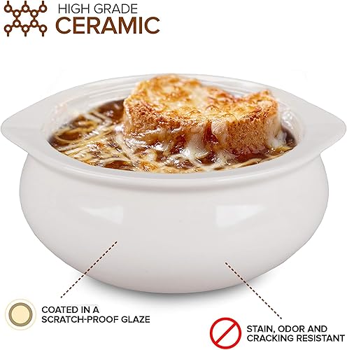 Miniatura 3 de Stock Your Home Sopa de cebolla francesa blanca (6 unidades)  Tazones de sopa de cebolla francesa de 12 onzas  Cuencos de sopa de porcelana de