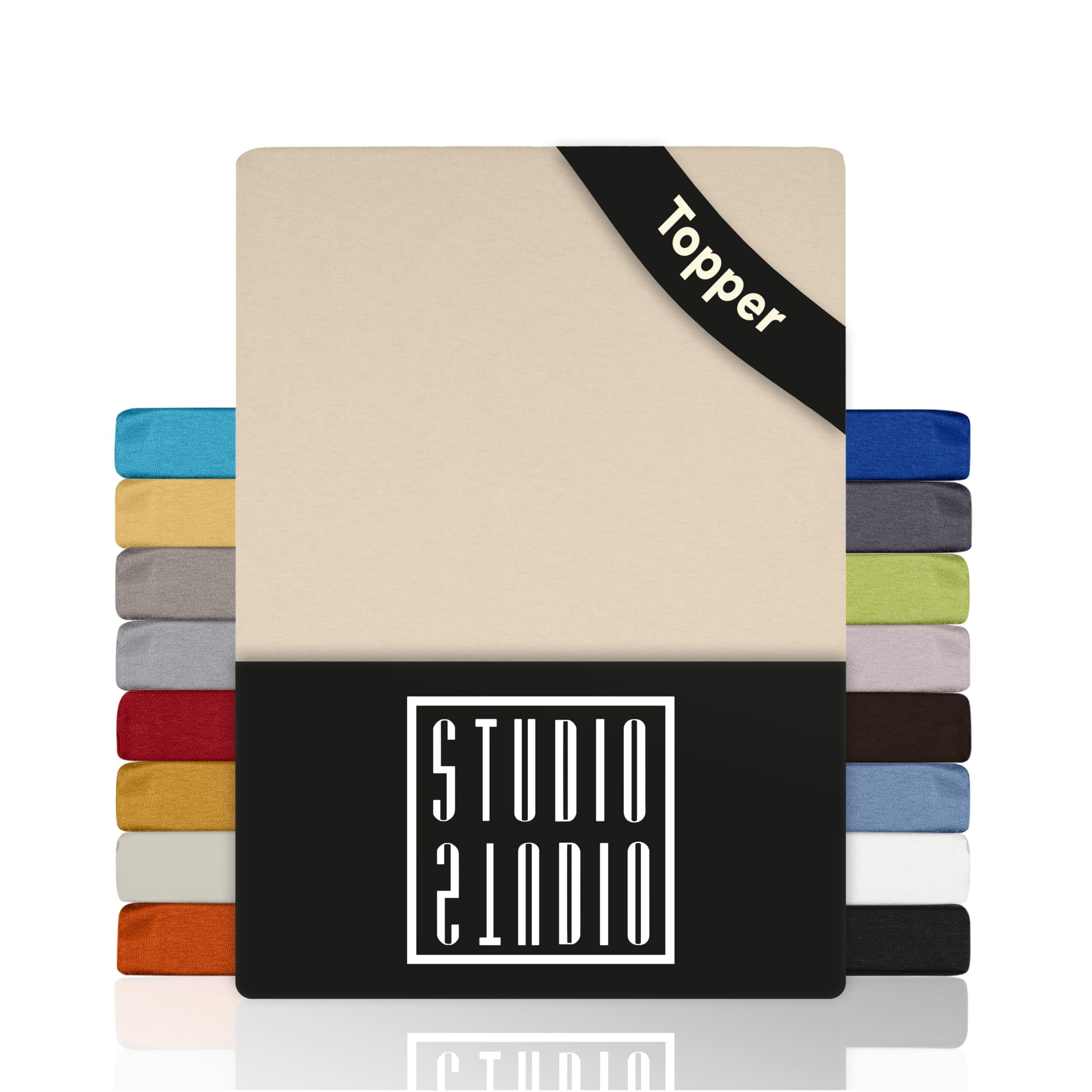 STUDIO Basic Topper Spannbettlaken 200x200cm – Jersey-Spannbetttuch aus 100 % gekämmter Baumwolle – Creme – bügelfrei, elastisch & Oeko-TEX Zertifiziert – für Topper 4–14 cm