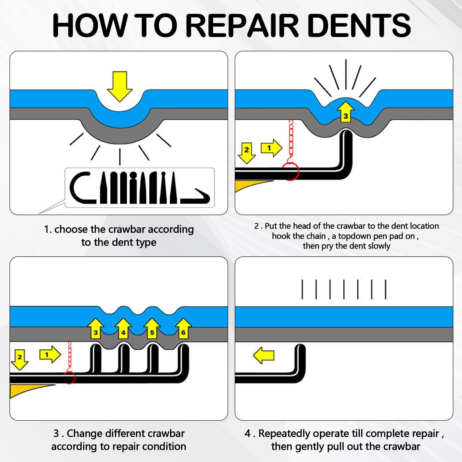 Kit de Eliminación de Abolladuras, Dent Repair Kit Herramientas con Cabezal de Punzón Herramientas de Reparación de Abolladuras sin Pintura